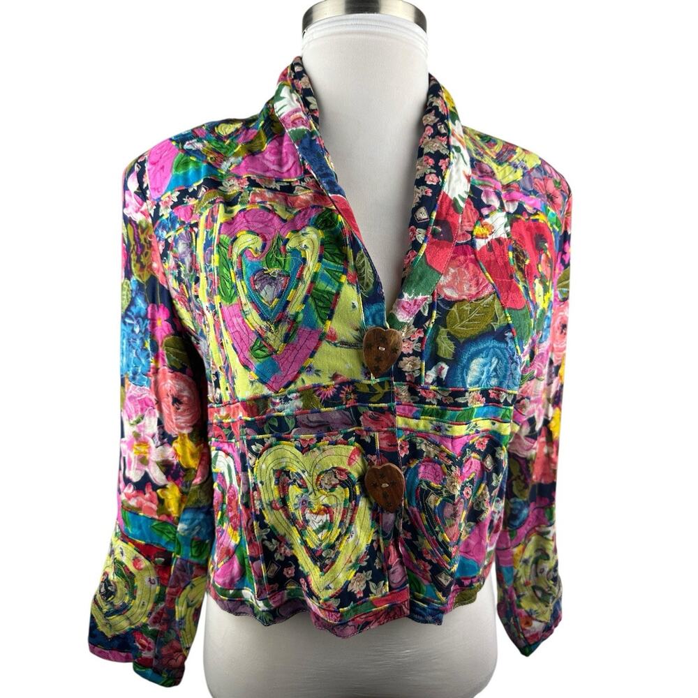 *Flawed* Sandy Starkman Embroidered Jacket Heart Floral Small Art to Wear Boho - Picture 10 of 16